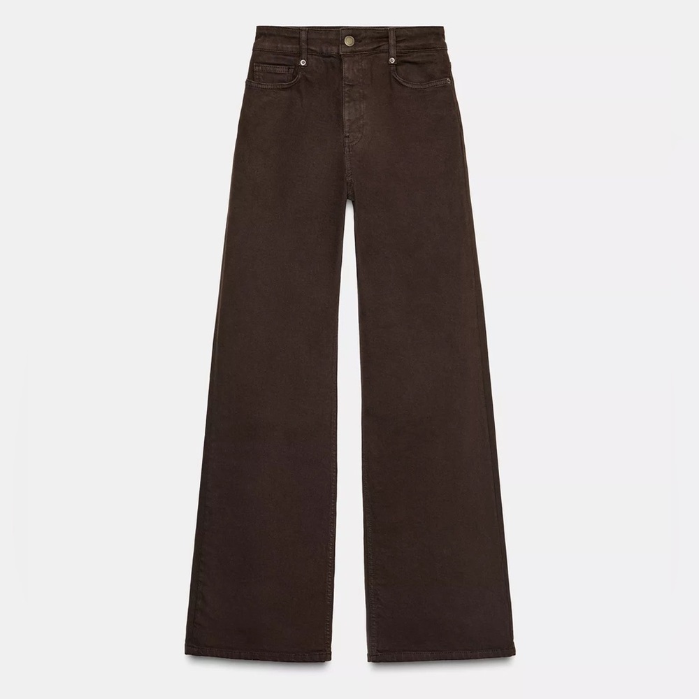 ZARA High-Waist Wide-Leg Jeans - Chocolate Brown - Picture 5 of 7